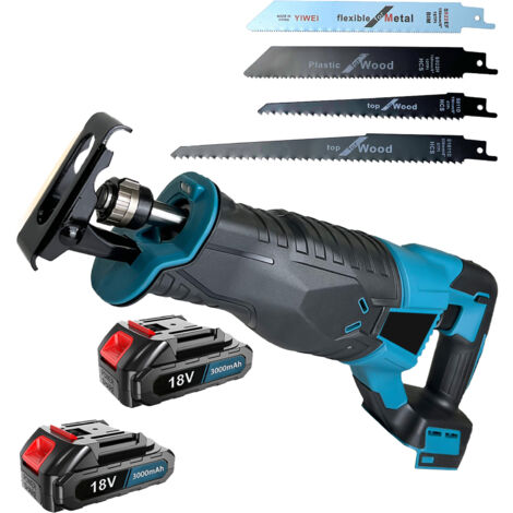 Scie alternative sans fil, moteur sans balais à vitesse variable 3500 tr/min, 4 lames de scie, 2 batteries 3,0 Ah, éclairage LED, changement de lame sans outil, portable pour la découpe du bois et du 