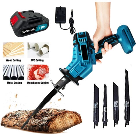 Scie Sabre Batterie Scie Sabre Sans Fil Compatible Avec Makita 18V Batterie, Scie Électrique Avec 4 Lames, Scies égoïnes Sans Fil Pour Métal, Bois, Tuyaux En PVC, L' élagage Des Arbres (Moteur