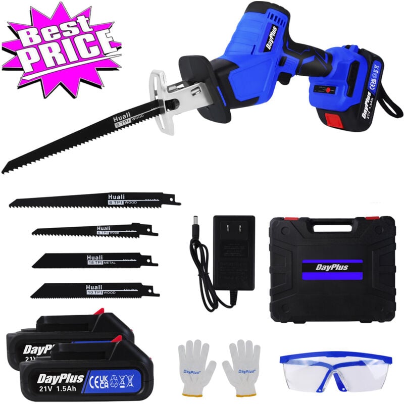 Scie à batterie avec couteau électrique à vitesse variable + 4 lames + 2X 1.5ah batterie