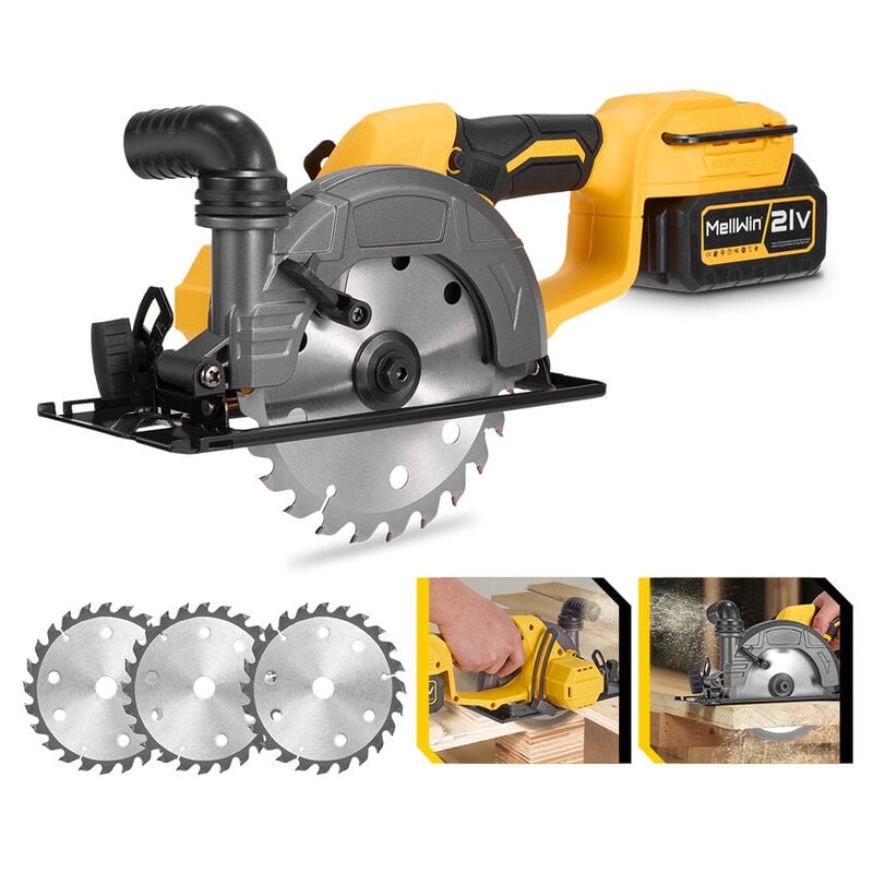 Scie Circulaire Ø150 mm , Scie Circulaire pour le bois, 6800r/min, réglable de 0 à 45°,Avec deux batteries de 4.0 Ah,pour le coupage du bois, du pvc