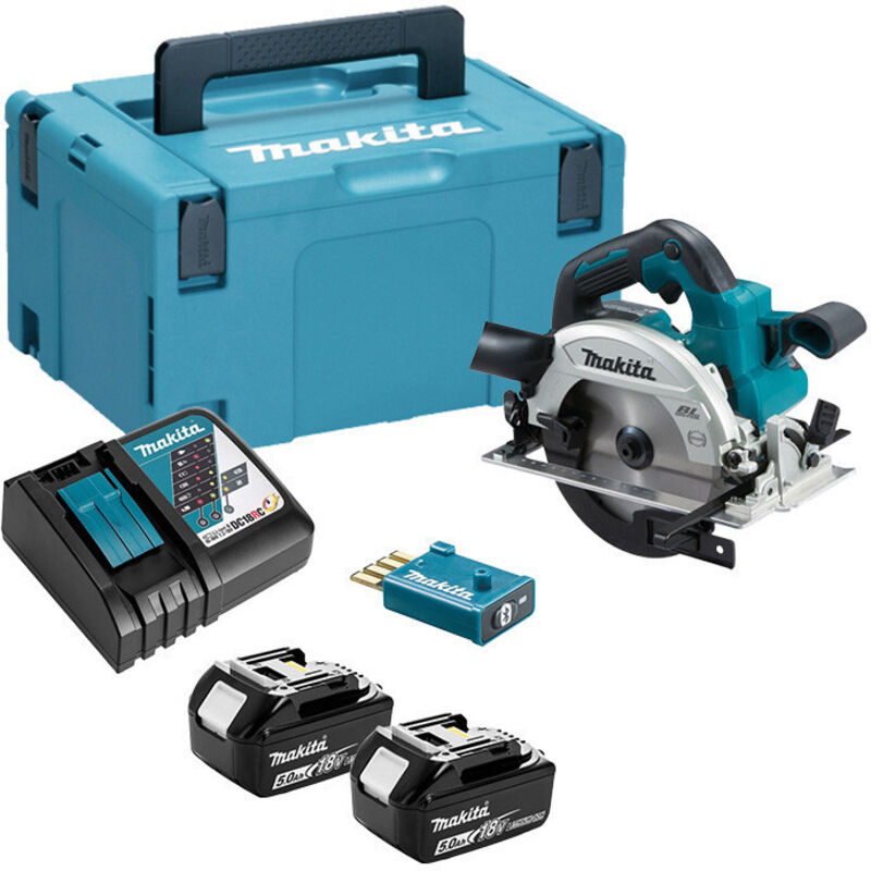 Makita Akku-Handkreissäge 57 mm 18 V mit Bluetooth / 5,0 Ah, 2 Akkus + Ladegerät im MAKPAC DHS661RTJU