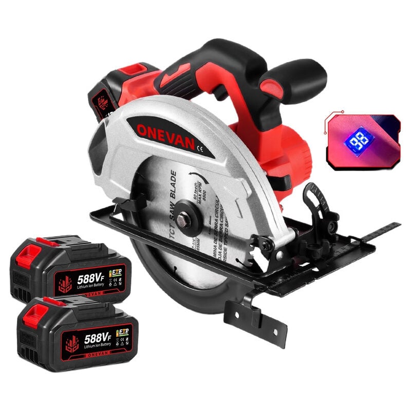 Scie Circulaire Ø185 mm , Scie Circulaire pour le bois, 6800r/min, réglable de 0 à 45°,Avec deux batteries de 4.0 Ah,pour le coupage du bois, du pvc