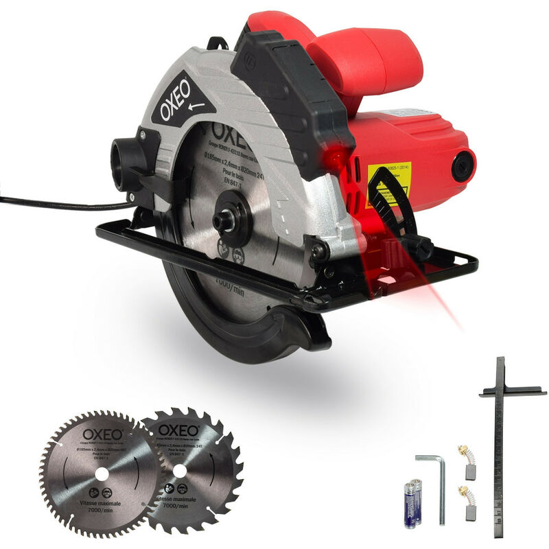 Scie circulaire avec guide laser 1200w - Livré avec 2 disques : un disque 24 dents et un disque 60 dents