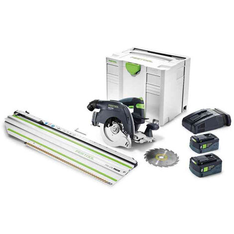Scie circulaire FESTOOL capot basculant HKC 55 - 2 Batteries 18V 5.2 Ah en coffret avec Rail FSK420 - 201372