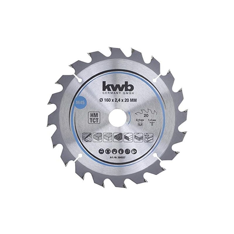 KWB - 584557 lame de scie circulaire en bois dur et bois dur 160 x 20 mm coupes propres, chiffres moyens, 20 dents Z-20