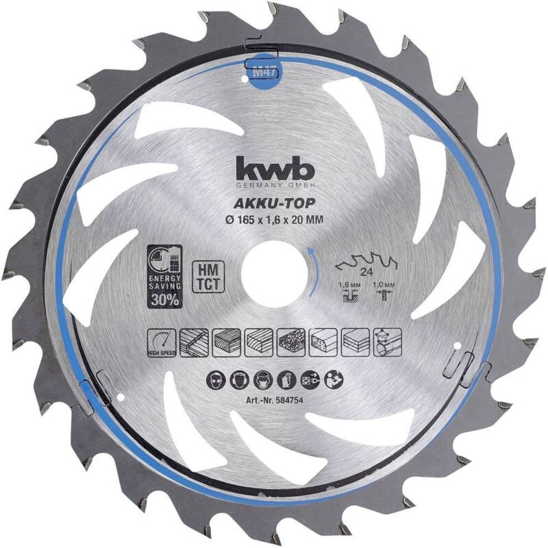 KWB - 584754 akku-top scie circulaire easy cut coupe fine 24 dents ø 165 x 20 mm