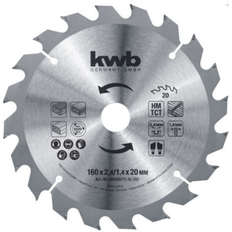 KWB - lame de scie circulaire 160 x 20 mm, fabriquée en allemagne, maniable, spécialement conçue pour les machines sans fil, unive