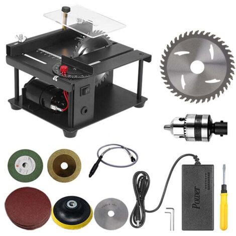 Scie circulaire multifonctionnelle, mini scie de bureau, machine de découpe électrique avec lame de scie, meule, angle de vitesse réglable, pour débutants et bricoleurs.