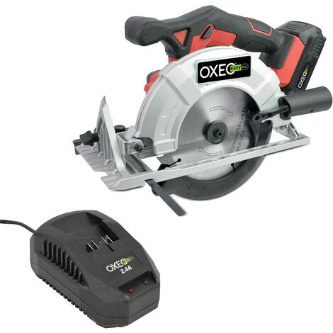 Oxeo – Scie circulaire sans fil 18V – Batterie 2.0Ah et chargeur inclus – LED éclairage zone – Profondeur de coupe 35mm – Lame Ø165mm