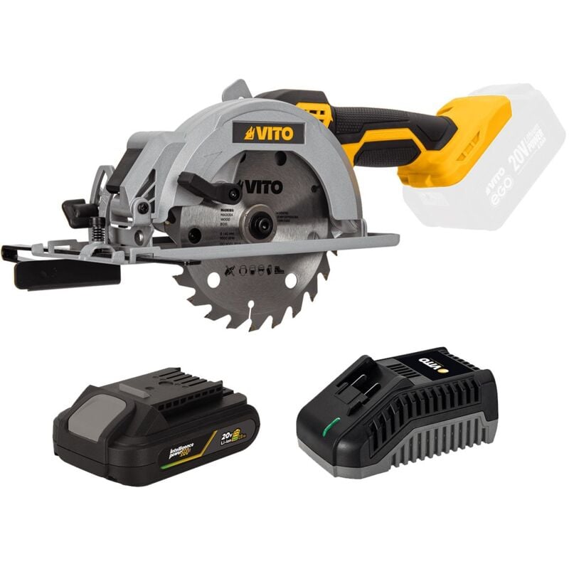 Scie Circulaire sans fil 20V Disque 140mm + Batterie lithium 2.0Ah + Chargeur 20V VITO