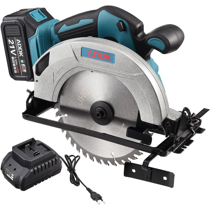 Fortuna Lai - Scie circulaire sans fil 21V, moteur sans balais, 1 x 3, 0Ah-1 batterie, 1 chargeur, 1pcs lames, diamètre 180 mm, profondeur de coupe