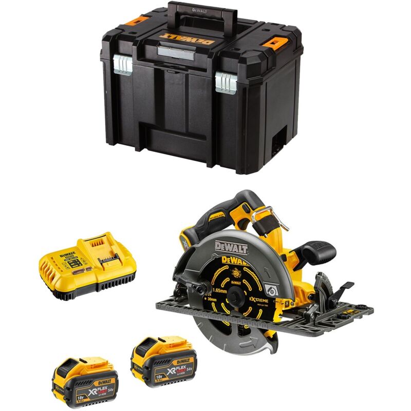 Scie circulaire 2.0 XR FLEXVOLT 54V 3Ah Li Ion Brushless compatible rail de guidage DEWALT 190mm 2 batteries coffret TSTAK DCS579X2 QW - vue 3