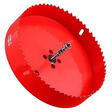 Scie cloche 160 mm,Acier rapide HSS M42 bi-métal,Scie-cloche avec tige hexagonale et foret pour bois, construction sèche et tôle métallique1 pièce Rouge Profondeur de coupe jusqu'à 31 mm