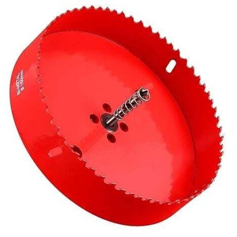 Scie cloche 160 mm,Acier rapide HSS M42 bi-métal,Scie-cloche avec tige hexagonale et foret pour bois, construction sèche et tôle métallique1 pièce Rouge Profondeur de coupe jusqu'à 31 mm