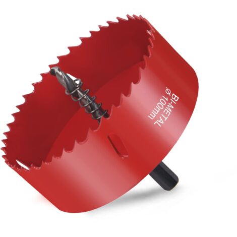 Scie Cloche Bi-métal, Ø100mm M42 HSS Bimétallique Scie Trèpan, Scie Trépan avec Adaptateur Hexagonal et Foret de Centrage, pour Percer Plastique, PVC, Bois, Panneaux Fibres, Métal Souple