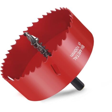 Scie Cloche Bi-métal, Ø100mm M42 HSS Bimétallique Scie Trèpan, Scie Trépan avec Adaptateur Hexagonal et Foret de Centrage, pour Percer Plastique, PVC, Bois, Panneaux Fibres, Métal Souple
