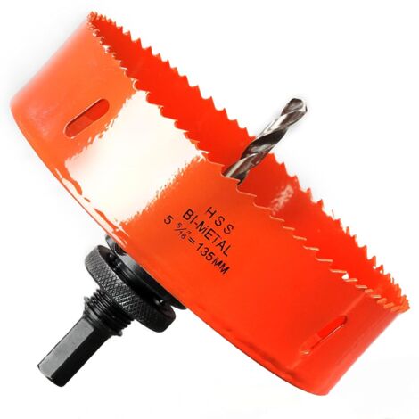 Scie Cloche Bi-métal 135 mm, M42 HSS Bimétallique Scie Trèpan avec Foret de Centrage pour Robuste Perceuse à Percer pour Fer, Aluminium, Bois, Cloison Sèche, Tuyau, Panneau de Fibres de Bois/Orange