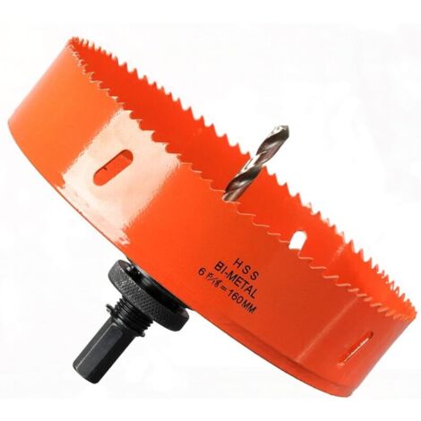 Scie Cloche Bi-métal 160 mm, M42 HSS Bimétallique Scie Trèpan avec Foret de Centrage pour Robuste Perceuse à Percer pour Fer, Aluminium, Bois, Cloison Sèche, Tuyau, Panneau de Fibres de Bois/Orange