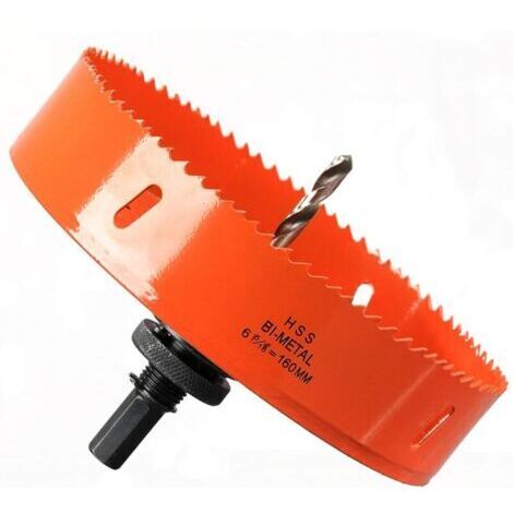 Scie Cloche Bi-métal 160 mm, M42 HSS Bimétallique Scie Trèpan avec Foret de Centrage pour Robuste Perceuse à Percer pour Fer, Aluminium, Bois, Cloison Sèche, Tuyau, Panneau de Fibres de Bois/Orange