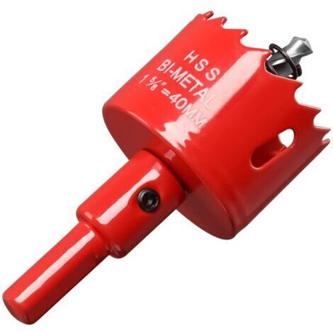 Scie Cloche Bi-métal 40 mm, M42 HSS Bimétallique Scie Trèpan avec Foret de Centrage pour Robuste Perceuse à Percer pour Fer, Aluminium, Bois, Cloison Sèche, Tuyau, Panneau de Fibres de Bois/Rouge
