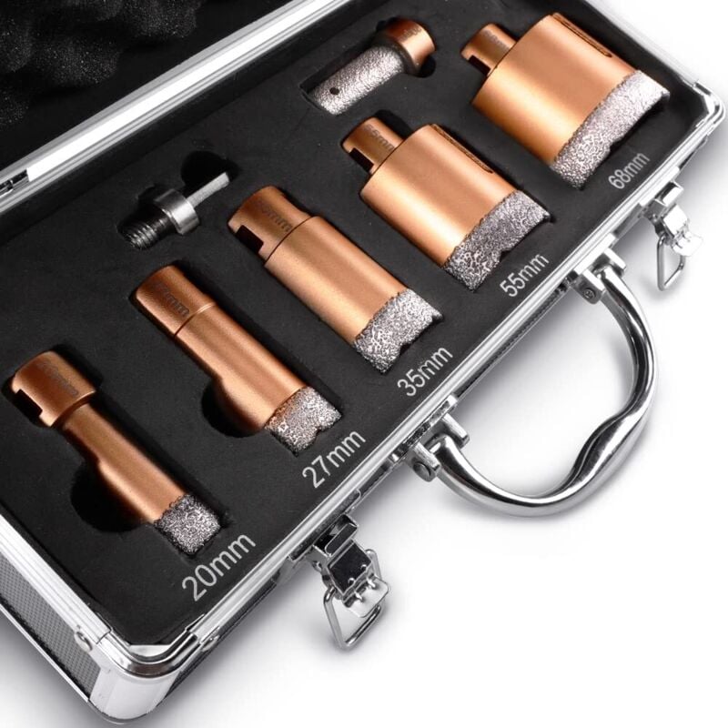 Xiiw - Scie cloche diamant 20/27/35/55/68 mm + fraise à doigts + adaptateur M14-HEX Premium pour meuleuse d'angle pour grès cérame, carrelage,