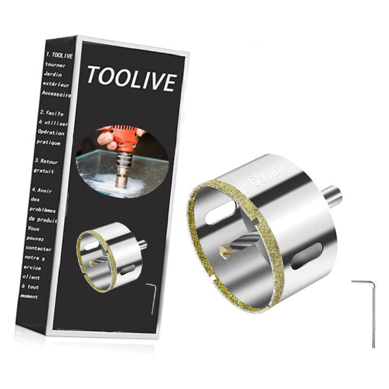 Scie Cloche Diamant 68 mm, Foret Diamant avec Foret Guidage Central, Scie Cloche Carrelage avec Revêtement de Surface en Diamant pour Coupe de Verre,