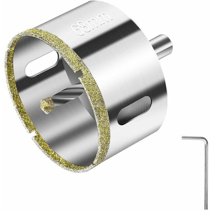 Scie cloche diamantée 68 mm, mèche à guide central pour foret diamanté, scie cloche à revêtement diamant pour couper le verre, le carrelage, la