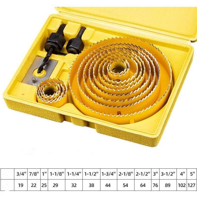 Scie cloche en acier au carbone, diamètre 19 à 127 mm, convient pour le bois, les plaques de plâtre, le plastique (jaune)