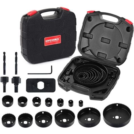 Scie Cloche, HYCHIKA Coffret de Scie Tr¨pan 19 PCS avec Mandrins, Plaque d'installation et Cl¨ Hexagonale, Lame de Scie 19-152 mm