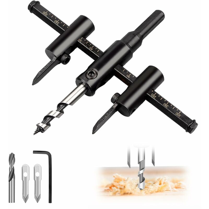 Laoa - Scie Cloche Reglable Bois 30 mm à 300 mm, Scie-cloches Alliage de Haute Qualité, Foret de Trou Circulaire, diy Outils de Travail du Bois, pour