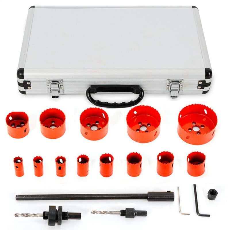 Gojoy - Scie cloche set Bi-métal 17 pcs foret ø 19-76mm foret en boîte avec 2 mandrins, 2 forets centigrades, 2 clés hexagonales, adaptateur dans le