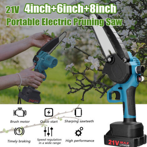 Scie d'élagage électrique portable 21 V, 4 + 6 + 8 pouces, petite tronçonneuse pour fendre le bois, moteur à balais, outil pour verger et travail du bois, prise européenne, plusieurs couleurs