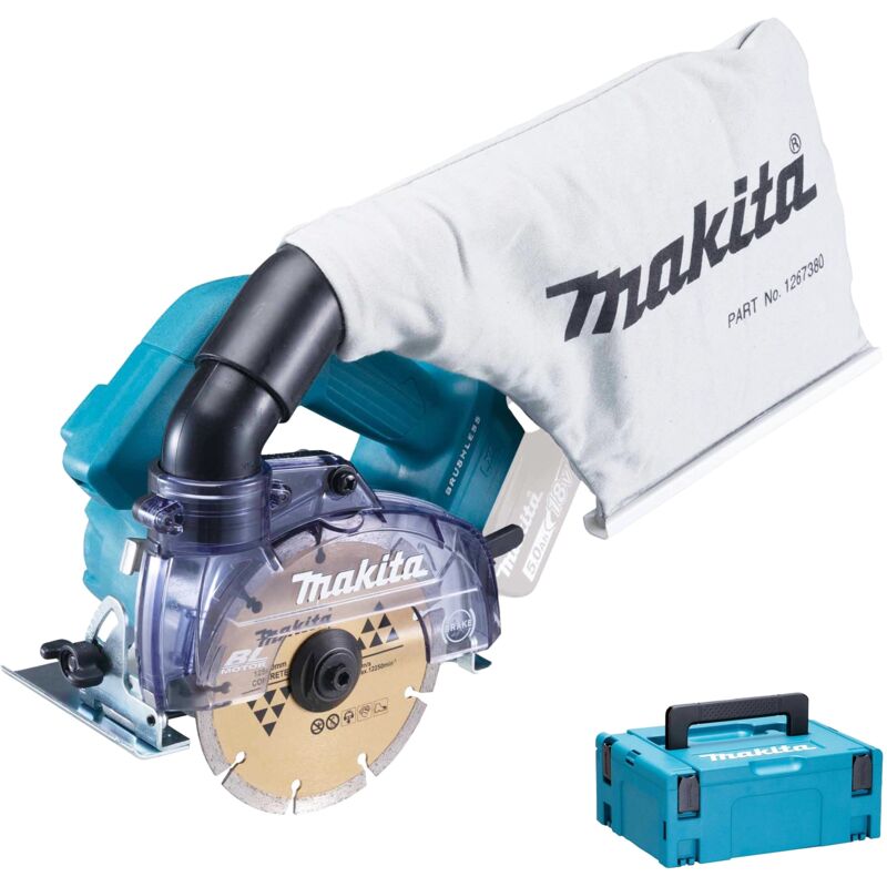 Makita – Scie à diamant 18V – Moteur Brushless – ADT pour matériaux durs – Sac à poussière rotatif 360° – Coupe précise et granit DCC500ZJ