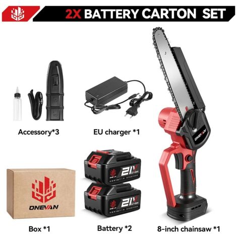 Scie électrique sans balais de 8 pouces, huileur automatique, tronçonneuse de jardinage portative, outil de travail du bois pour Makita, broche de batterie 18V, 2Battery 1EU Plug