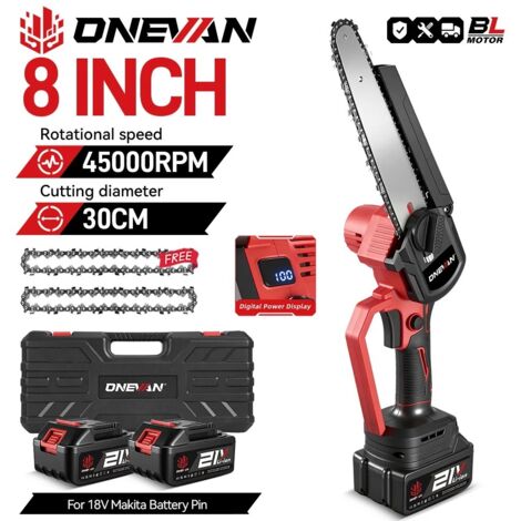 Scie électrique sans balais de 8 pouces, huileur automatique, tronçonneuse de jardinage portative, outil de travail du bois pour Makita, broche de batterie 18V, 2Battery Box set