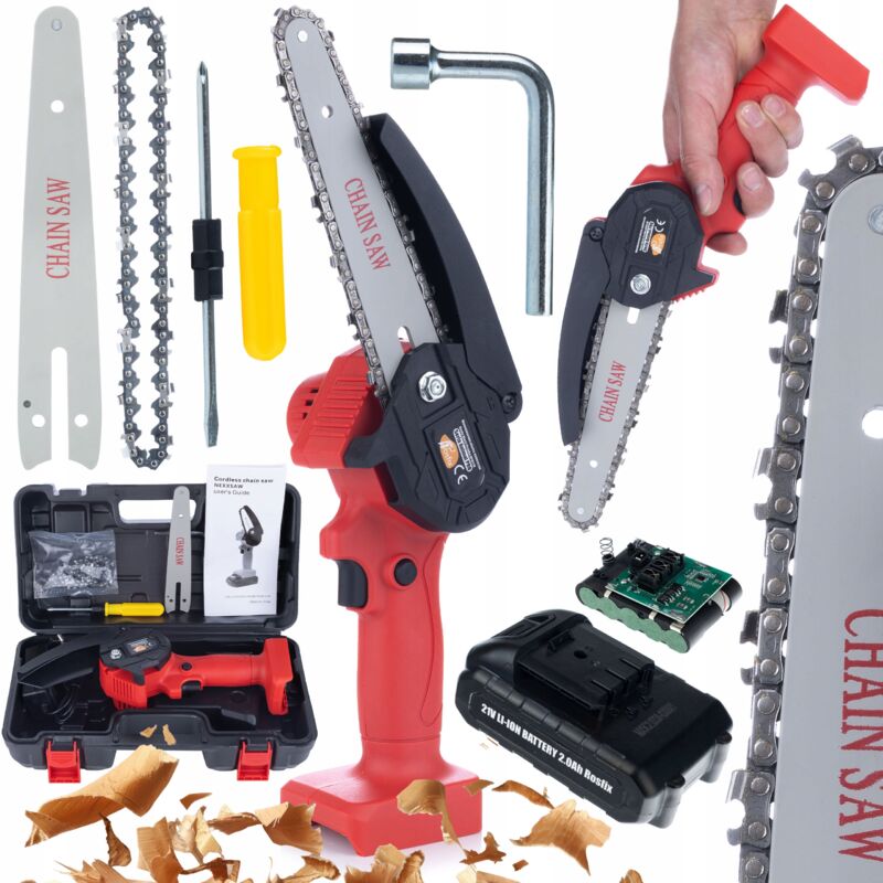 Elettrosega a batteria Rosfix Red Piranha RP21V con catena e barra da 6', serie Animal + batteria da 2,0 Ah