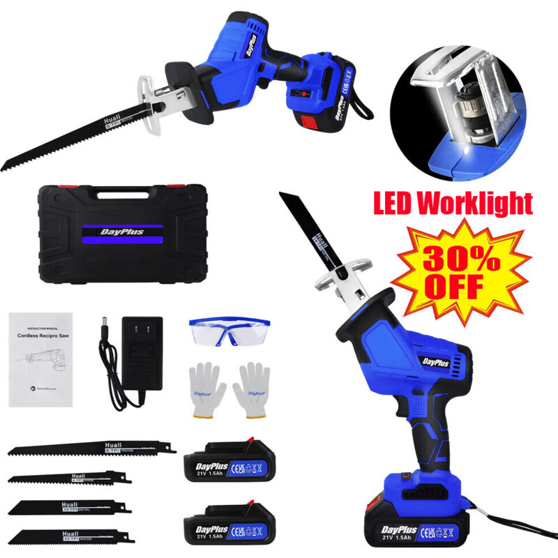 Scie à mouvement alternatif sans fil, scie électrique sans fil avec batterie 2PCS 1.5ah pour couper l'arbre de tuyau en bois métallique, scie diy