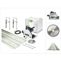 Scie plongeante Ø160mm coupe 55mm 1050W TS 55 REBQ-Plus + 2 serre-joints + 2 connecteurs et un rail de guidage FESTOOL 575961