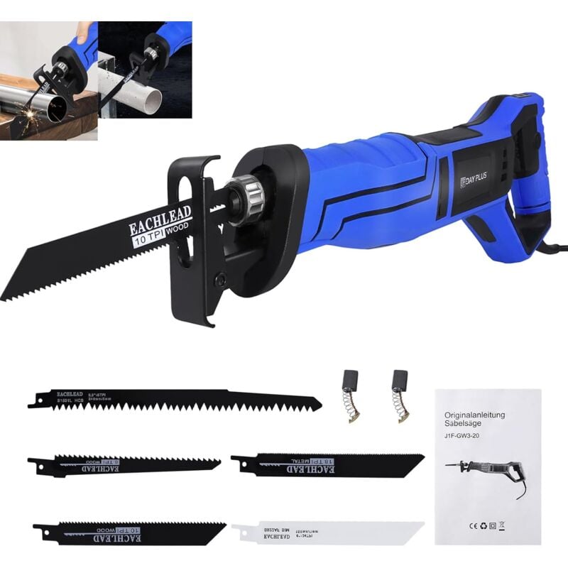 Scie Sabre 0-2800rpm Scie Alternative à Vitesse Variable Avec Lame De Scie à 5 Lames Scie Électrique Pour Couper Le Bois Plastique Et Le Métal 800W