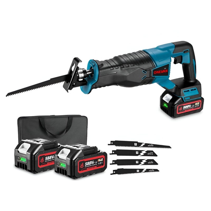 Scie sabre électrique 800W avec 4 lames de scie et sac en tissu pour bois et métal - avec 2 batteries et 1 chargeur
