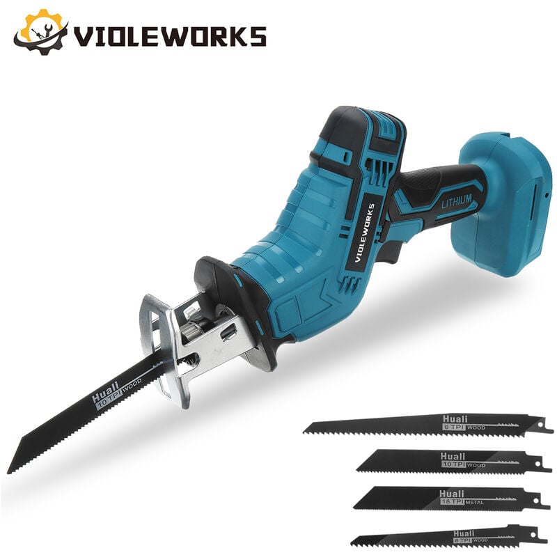 Violeworks - Scie sabre électrique sans fil 10mm scie à bois avec 4 lames compatible avec 18V Makita batterie (sans batterie)