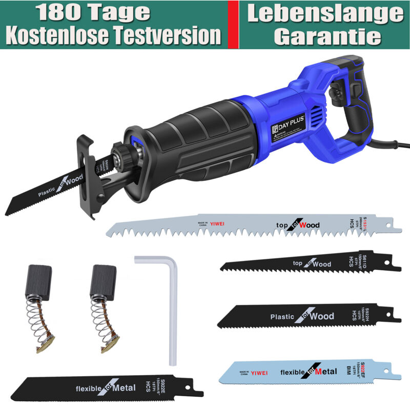 Scie sabre professionnelle 900W Scie tigre Reciprosäge Fuchsschwan avec 5 lames de scie