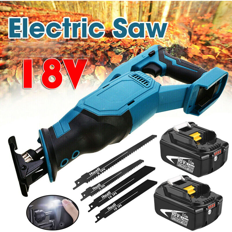 Scie Sabre, scie alternative sans fil 3000 W, vitesse variable, coupe du bois et du métal avec 4 lames + 2 batteries 5,5 Ah (sans chargeur),