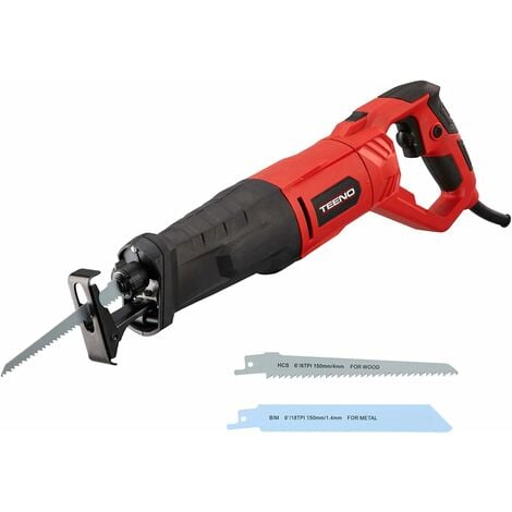Scie sabre TEENO, 850 W, Poignée pivotante (gauche et droite 90º), LED, Gâchette de vitesse variable, avec câble, 2 x lames, LED
