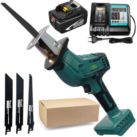 Scie sabre,Scie alternative sans fil, scie à sabre à vitesse variable, 4 lames, pour la coupe de tuyaux en PVC en métal +1x batterie de 5,5a+chargeur DC18RC, compatible avec la batterie makita