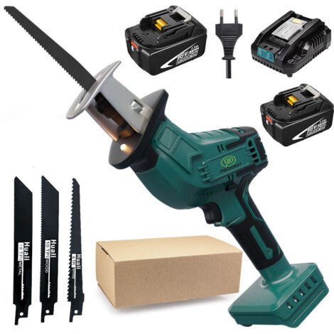 Scie sabre,Scie alternative sans fil, scie à sabre à vitesse variable, 4 lames, pour la coupe de tuyaux en PVC en métal +2x batterie de 5,5a+chargeur Rapide , compatible avec la batterie makita