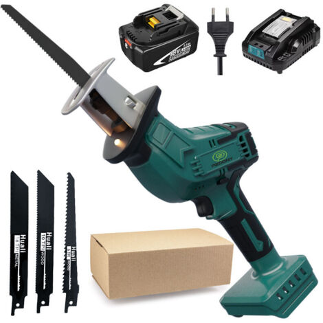 Scie sabre,Scie alternative sans fil, scie à sabre à vitesse variable, 4 lames, pour la coupe de tuyaux en PVC en métal +batterie de 5,5a+chargeur Rapide , compatible avec la batterie makita