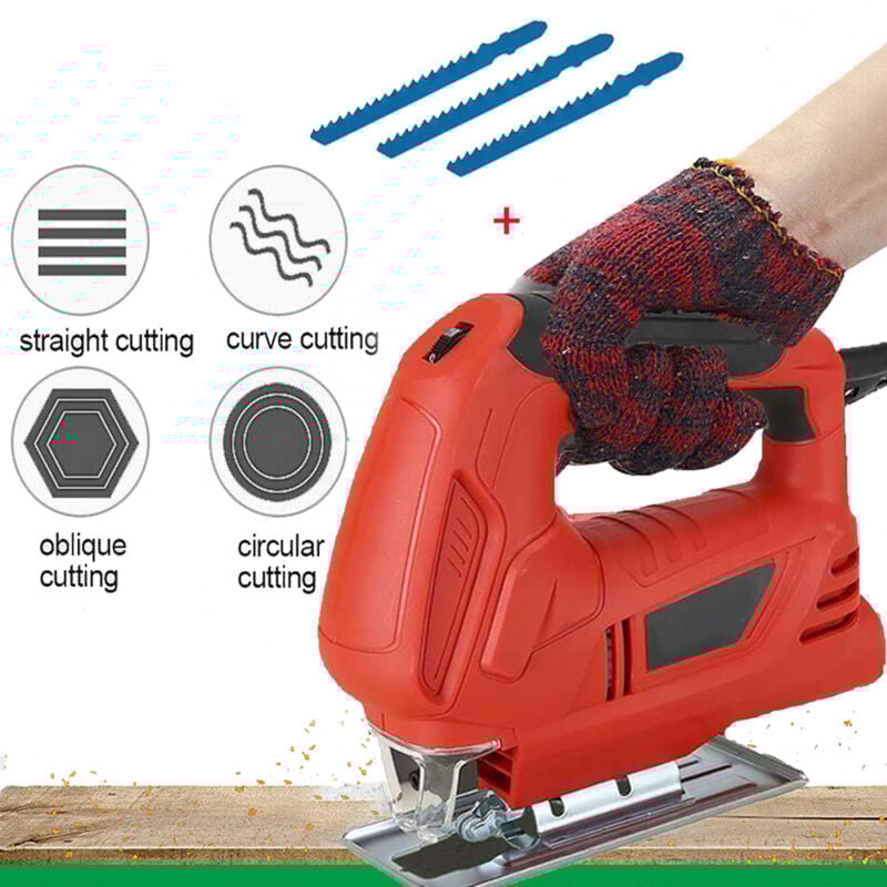 Scie sauteuse électrique 500 w pour bois, métal, plastique, outil électrique, lames de coupe, 6 vitesses variables, coupe en biseau : ± 45 ° avec 3