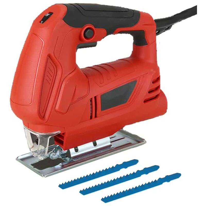 Scie sauteuse électrique 500 W pour le travail du bois, 6 vitesses variables, coupe en biseau : ± 45 ° avec 3 lames, pour la coupe du bois, du métal