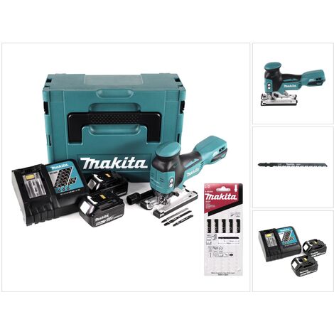 Scie sauteuse pendulaire sans fil Makita DJV 181 RTJ 18 V sans balais + 2 batteries 5,0 Ah + chargeur + 11 lames de scie + Makpac